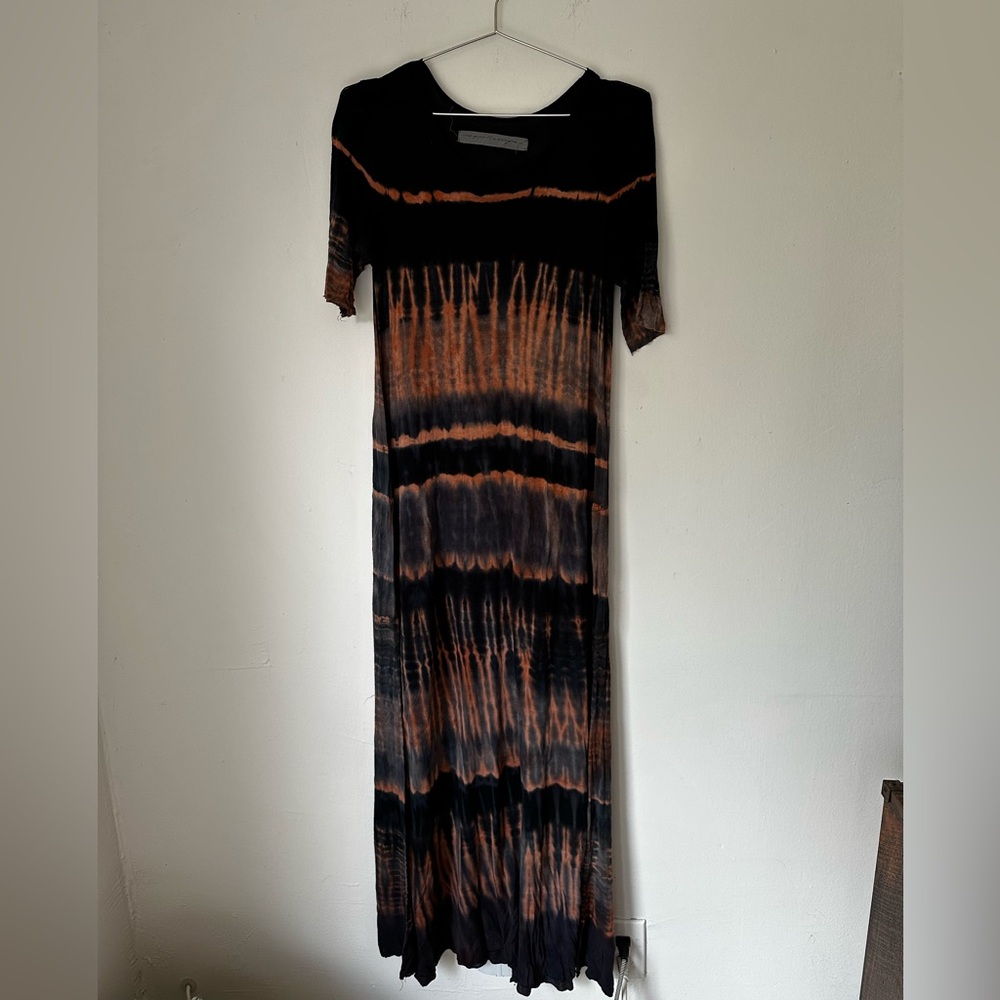 Raquel Allegra Navy Pink Orange Tie Dye Print Maxi Dress
